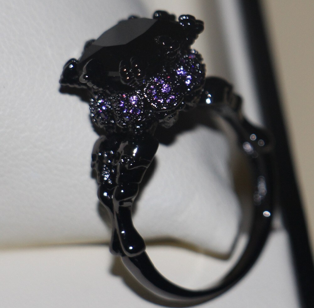 Victoria Wieck Cool Vintage Jewelry 10KT Black Gold Filled black AAA Cubic Zirconia Women Wedding Skull Band Ring Size5-11