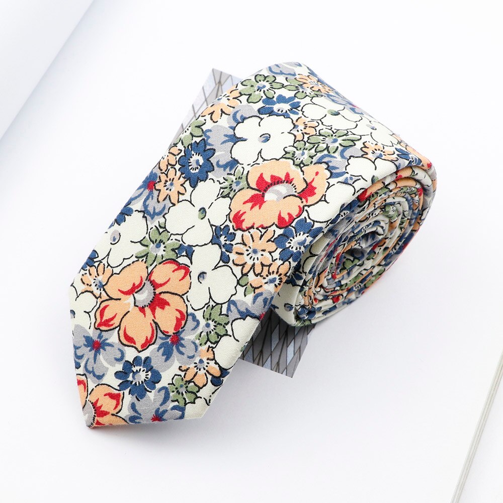 Floral NeckTies For Men Women 6.5CM Casual Cotton Slim Tie Handmade Colourful Flower Wedding Party Gravata Suit Collar: Floral 2