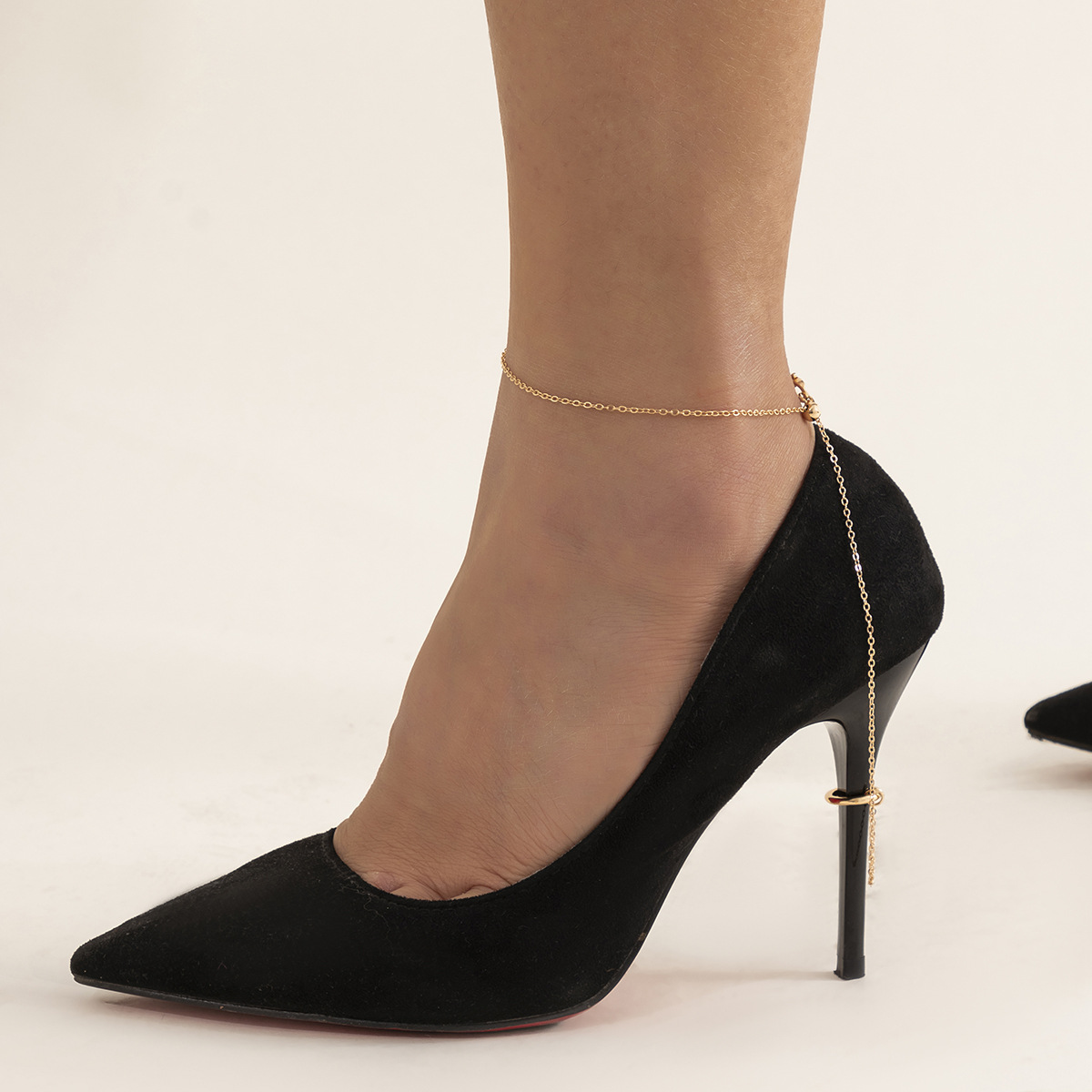 Ball Cross Chain Anklet High Heel Shoe Simple Foot Ankle Beach Foot Jewelry for Women Girls Anklet AM4221: B-gold