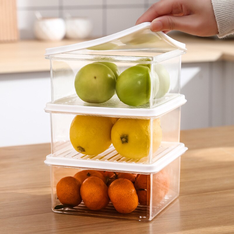 Stackable Plastic Storage Box with Lid and Handle Transparent Pantry Food Container Kitchen Refrigerator Fruit Organizer Bin