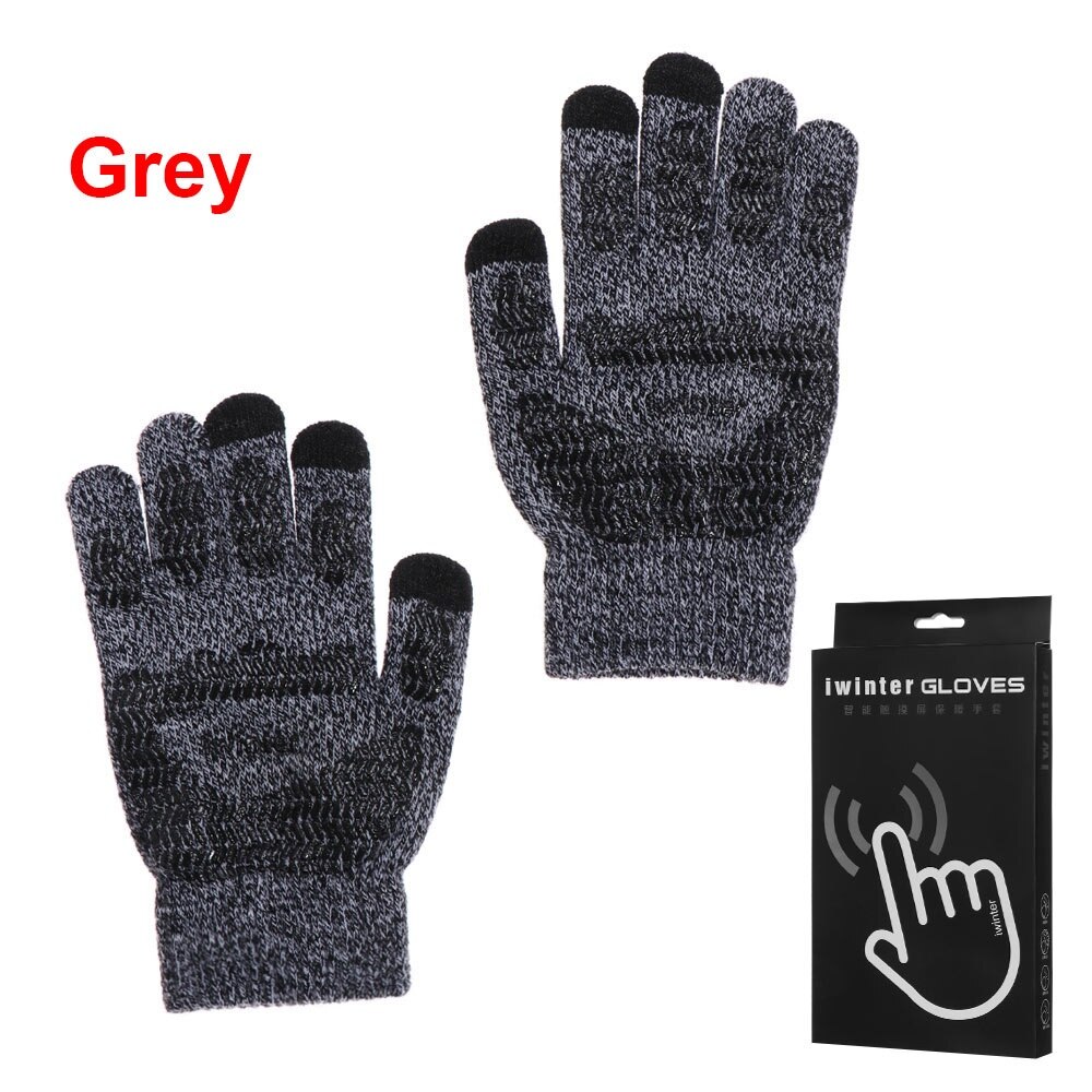 Touch Screen Gloves Sport Cycling Full Finger Mittens Thick Plush Autumn Winter Thick Warm Knitted Wool Mitts: grey / Women