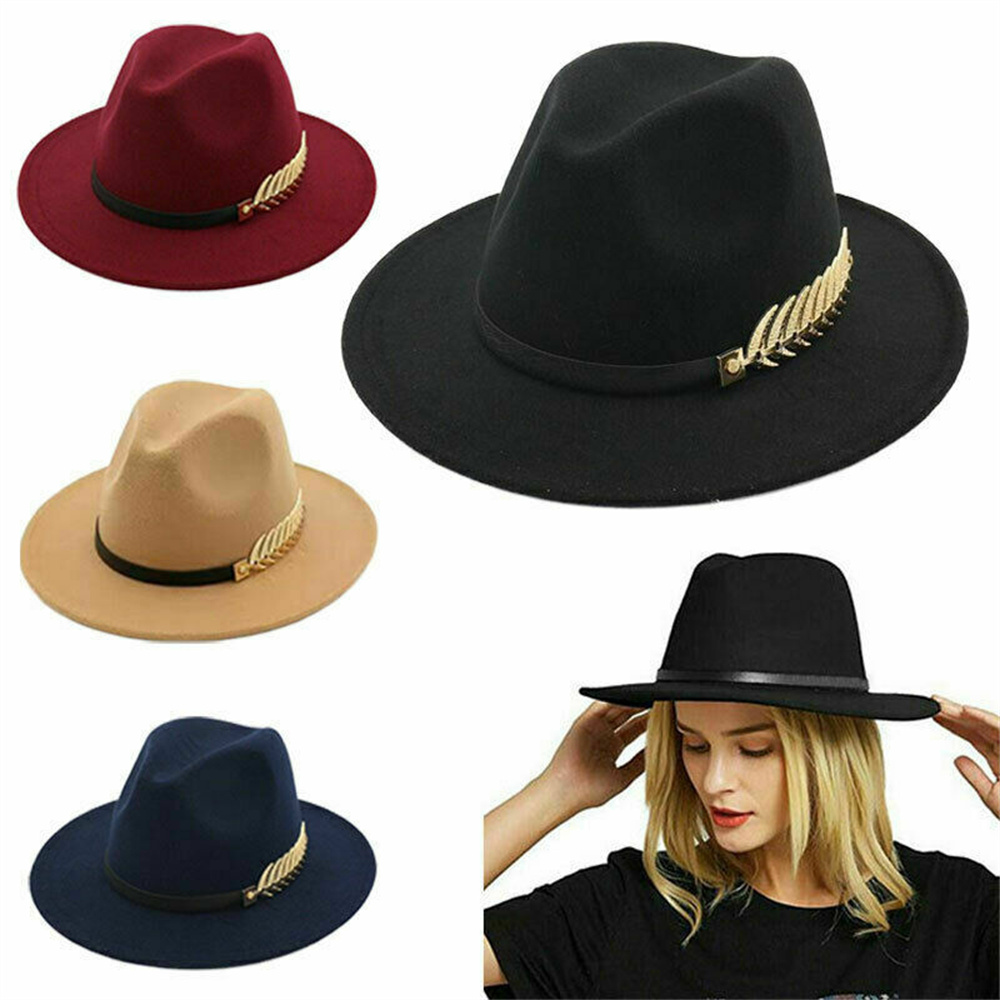 Fedoras Big Brim Hats For Women British Style Vintage Church Hats Lady Flat Brim Fedoras Autumn Winter Women Felt Decoration Hat