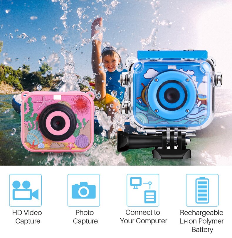 Câmera das crianças à prova dwaterproof água 1080p hd tela câmera de vídeo brinquedo 12mp crianças dos desenhos animados bonito câmera ao ar livre fotografia crianças