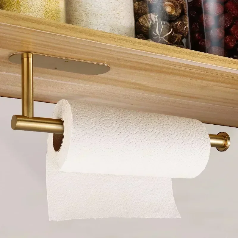Paper Towel Holder Under Cabinet Wall Mount Stainless Steel Black Kitchen Paper Towel Rack Bathroom Self Adhesive No Drilling
