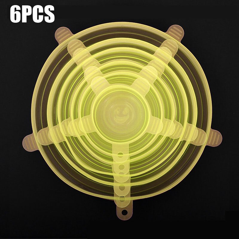 6 uds/12 Uds tapas para alimentos elásticas de silicona reutilizables Universal de silicona para envolver alimentos recipiente olla hermético tapa accesorios de cocina: yellow-6pcs