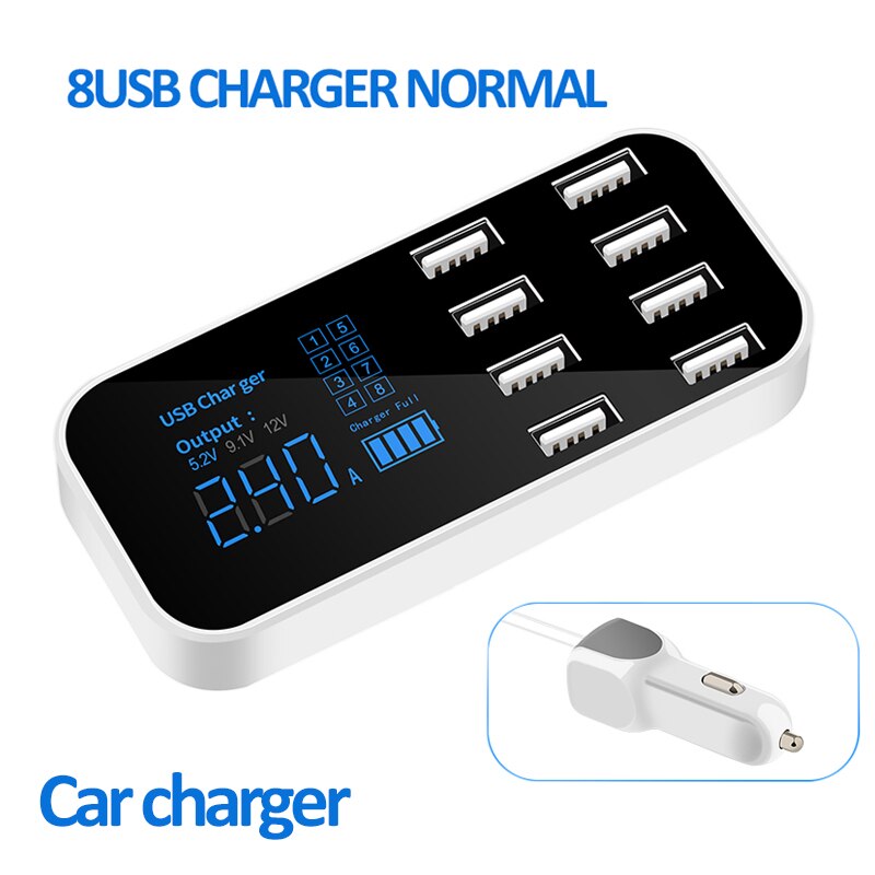 40W 8 Ports USB Car Charger LED Display QC3.0 2.4A Fast Charging For iPhone 11 Pro Max X Samsung Xiaomi Huawei Car Phone Charger: Option 1