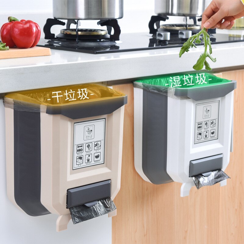 Door Hanging Trash Holder Foldable Garbage Bin Can Rubbish Container Garbage Basket Kitchen Storage Multipurpose Waste Bin