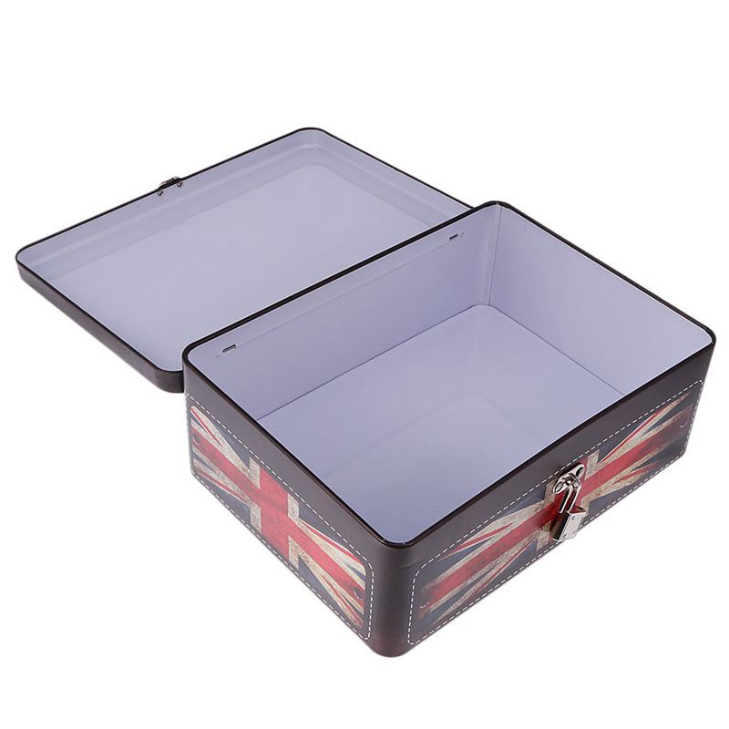 metal lock box square shape storage storage for candy cookies tea jewelry - UK flag pattern