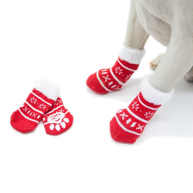 Animal Mignon antidérapant En Coton Tricoté Chaussettes Pour Petits Chiens De Noël Imprimé Pied Chaussettes Pour Animaux De Compagnie Costume 4 pièces/ensemble