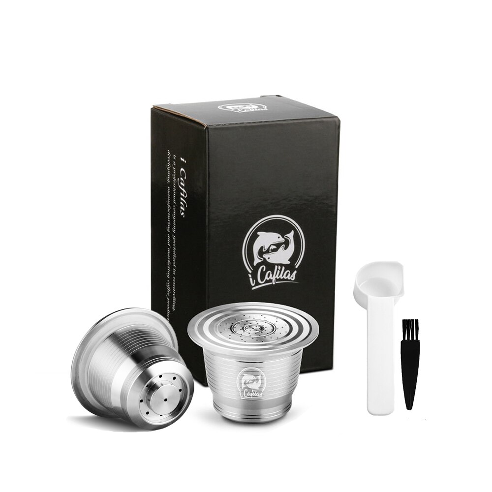 RECAFIMIL Reusable Coffee Capsule Stainless Steel Metal Refillable Coffee Pods for Nespresso Coffee Machine With Spoon & Brush: light yellow