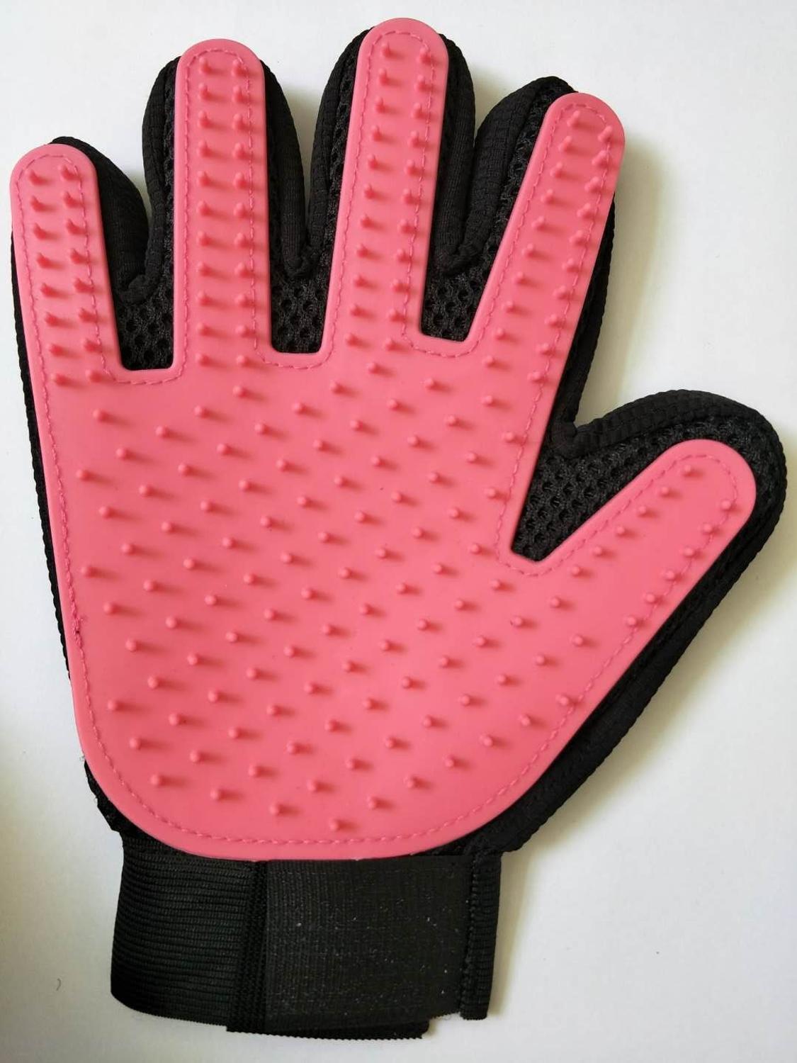 Peine cepillo de pelo para perros y mascotas, guante para limpieza de mascotas, masajeador, suministro de aseo, guante para limpieza de dedos de animales, guante para pelo de gato: Rosa / right hand