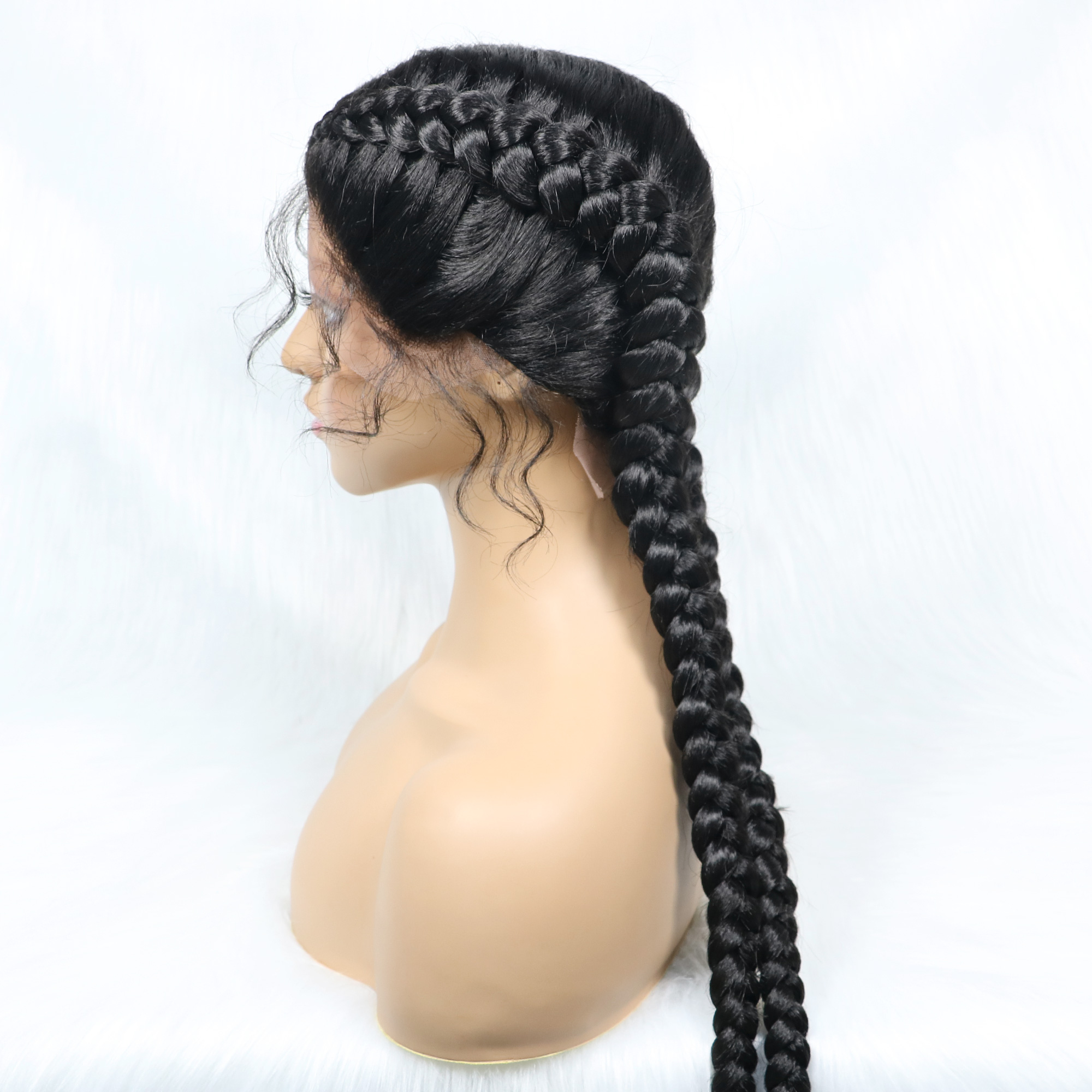 Pelucas trenzadas sintéticas con encaje frontal de 36 pulgadas de largo, peluca con trenzas para gemelos holandeses con pelo de bebé para mujeres negras