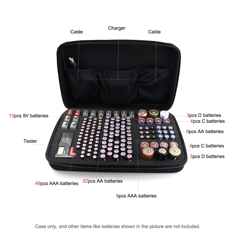 Portable Bag Box Hard Battery Organizer Storage Box Carrying Case Protective Bag Holder for AA AAA C D 9V Batteries