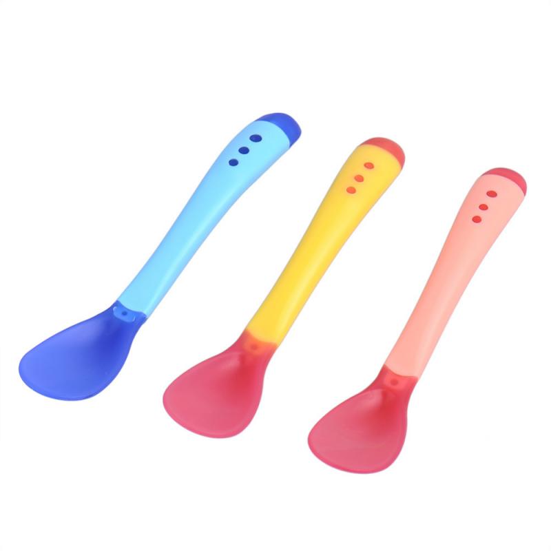 Cuchara y tenedor con sensor de temperatura para niños y niñas, cucharilla de silicona de seguridad para bebés, cubiertos de alimentación