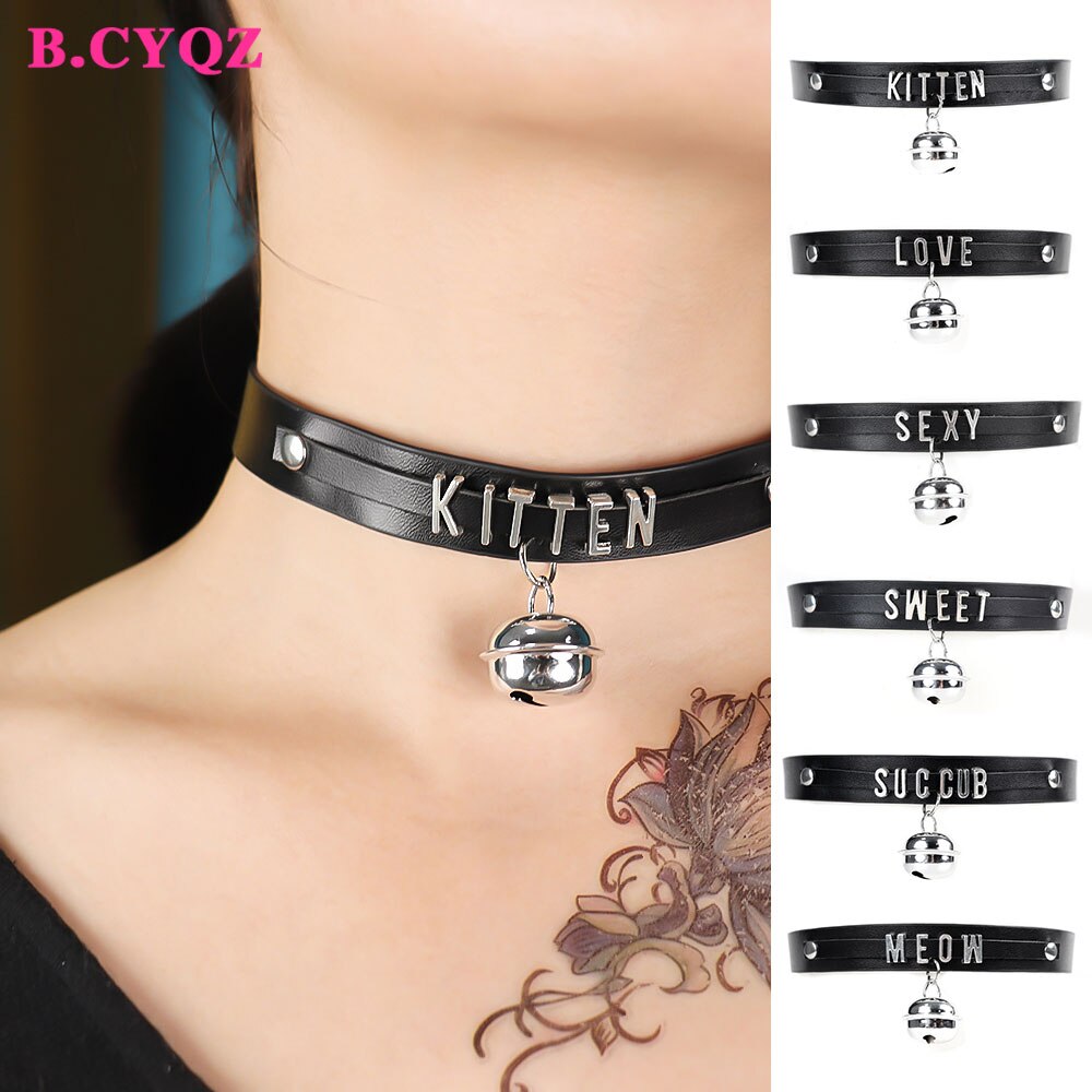 B.CYQZ Black PU Leather Choker Collar Necklace Small Bell Choker Necklace Punk Style Women Girls Party Jewelry