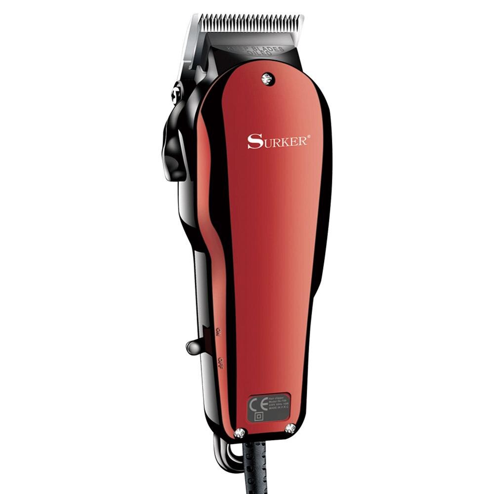 Surker-tondeuse à cheveux professionnelle pour hommes, tondeuse à cheveux électrique, outil Vintage pour couper les cheveux, accessoire de coiffeur avec cordon de 1.9M: red