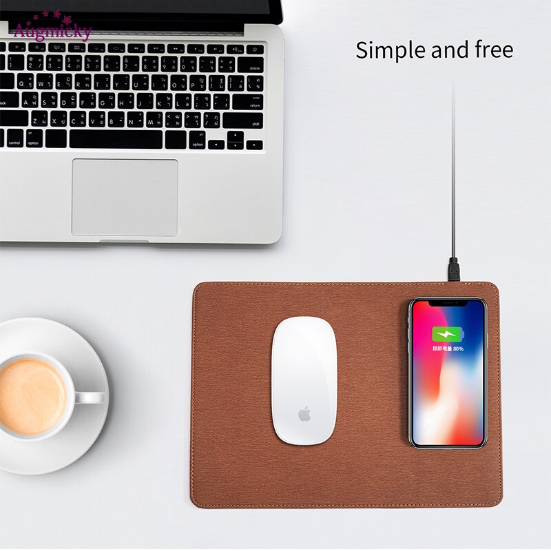 Mobile Phone Qi Wireless Charger Charging Mouse Pad Mat PU Leather Mousepad for iPhone X/8 Plus Samsung S8 Plus /Note 8