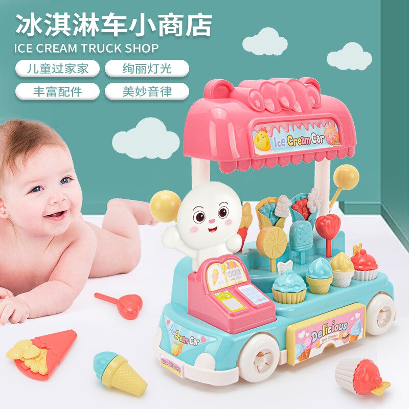 Dziecko Zhe zabaw dla dzieci zabawki domowe elektryczny kreskówka dźwięk i światło lód krem lód ciężarówka-lodziarnia dziewczyny grać zabawki domowe