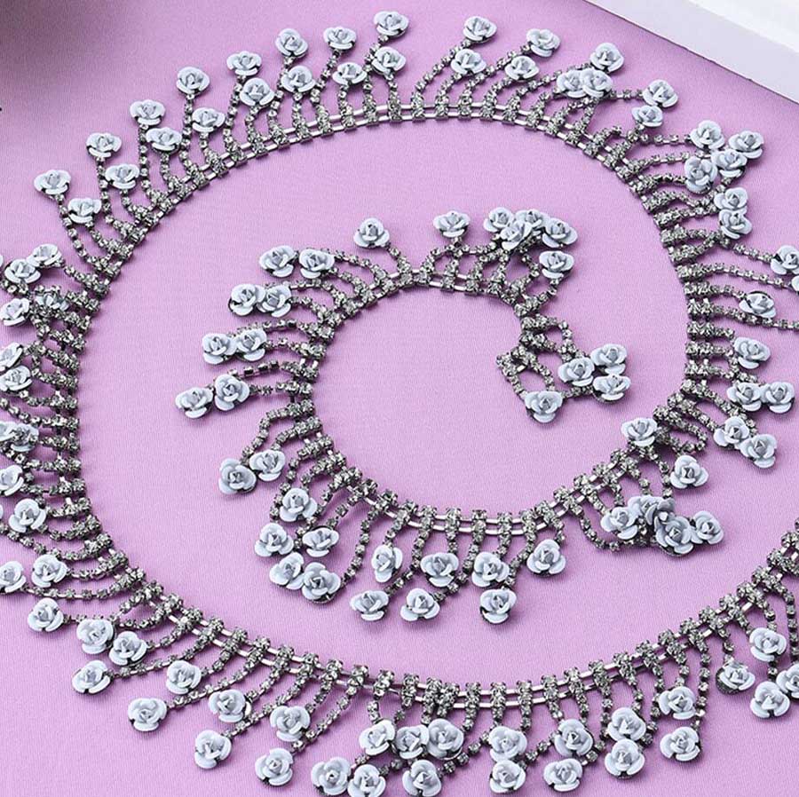 1 yard diamant a grade krystaller rhinsten med rosenblomst kvast bånd trim blonder til syning brudekjole gallatøj