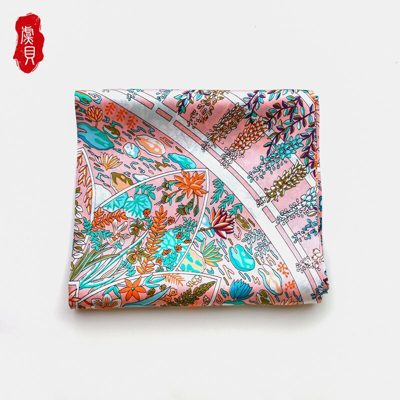 Pink blomstret ægte silke satin tørklæde kvinder 100%  naturlige silke hovedtørklæder firkantet forår efterår bandana sjal til damer