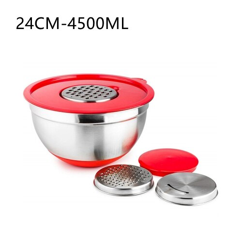 Edelstahl Schüsseln Mit deckel Griff Nicht-Unterhose Silikon Basis DIY Kuchen Backen Rührgerät Schüssel Salat Reibe Küche kochen Werkzeug: 24cm