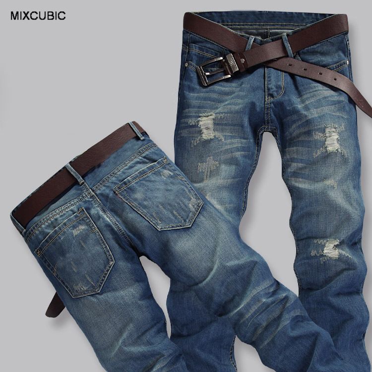 Mixcubic Herfst Europa Stijl Retro Scratch Gat Wassen Jeans Voor Mannen Business Casual Slim Ripped Jeans Mannen, grote Maat 28-38
