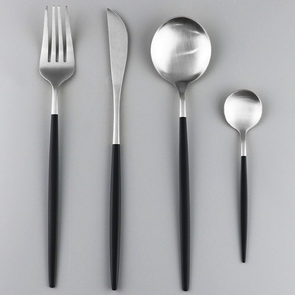 Western 4 pièces rose or mat ensemble de couverts 304 en acier inoxydable vaisselle couteau fourchette cuillère vaisselle cuisine dîner couverts ensemble: Black Silver