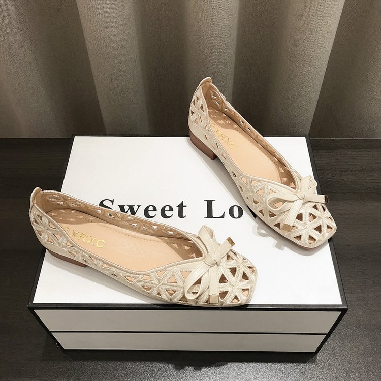 2025, mode dames zoete strik mesh flats - uitgehold raster puntig: Beige / 38