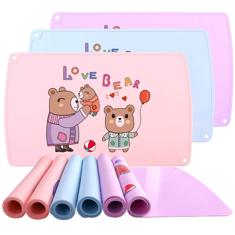 Kids Table Placemats Cartoon Animal Print Waterproof Food Grade Silicone Non-slip Table Mats Anti-scald Baby Feeding Pad 30*50cm