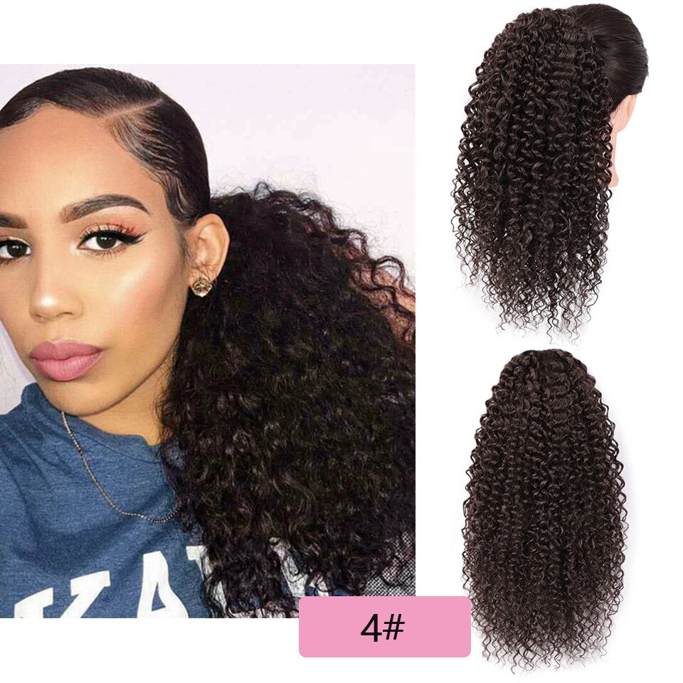 Coleta larga y rizada Afro vigorosa para extensiones de cabello, coleta sintética afroamericana con cordón, Clip: 4