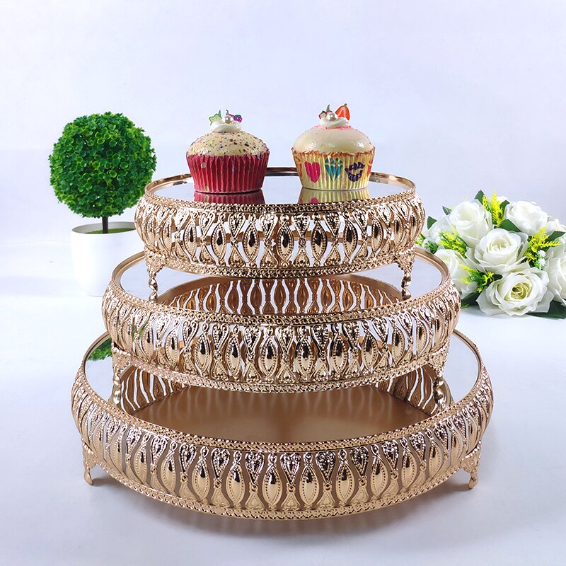 Guld sølv galvaniseret metal kage stativ sæt display bryllup fødselsdag fest dessert cupcake tallerken rack