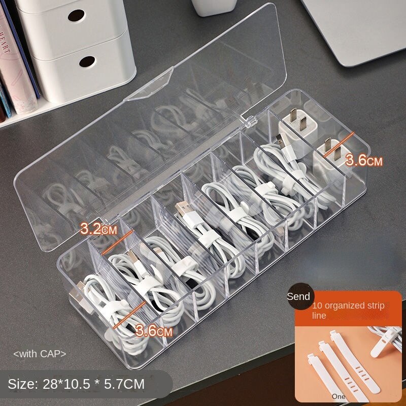 Boîte de rangement de câbles de données, bureau disposé le chargeur gestion des câbles artefact acrylique Transparent avec couvercle organisateur: 4