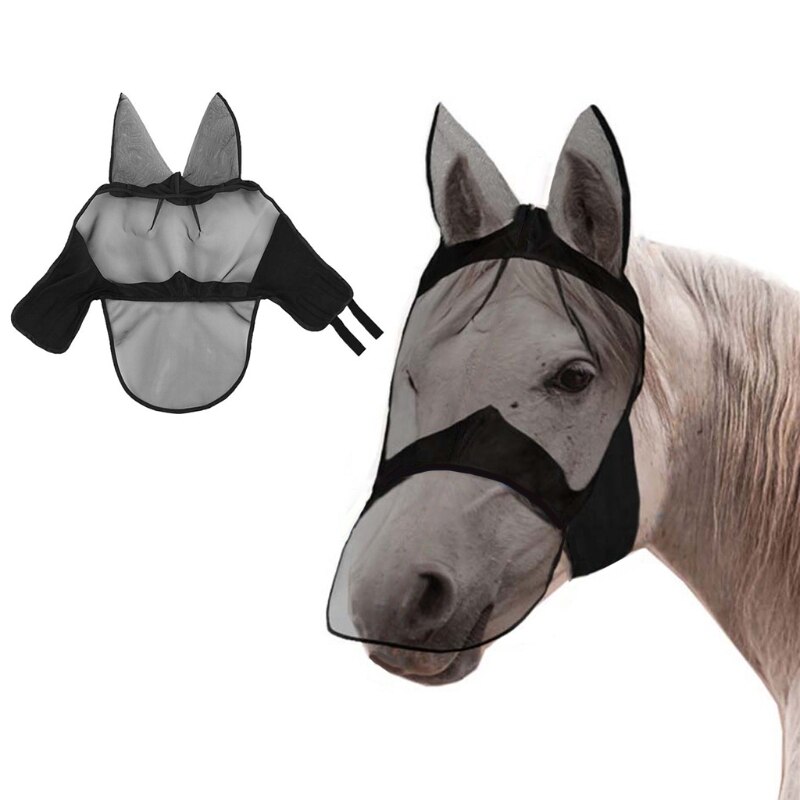 Mascarilla facial de caballo con protección antimosquitos, malla transpirable, verano, con orejas, D0LD