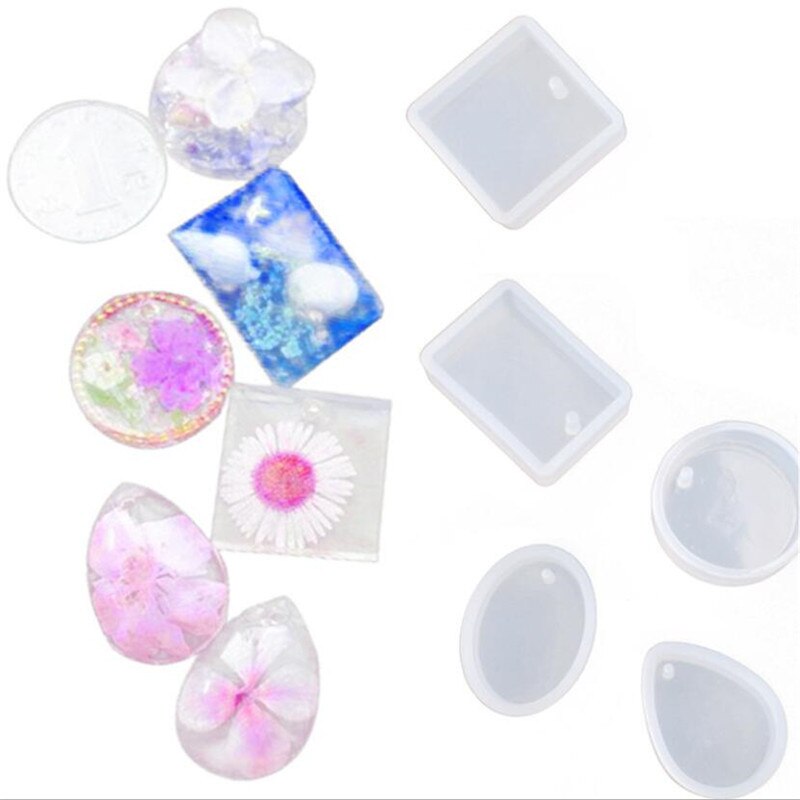 5 PCS Mixed Size Epoxy Resin Silicone Mold Square Round Handmade Gem Pendant Craft Tool DIY Jewelry Making Finding Crystal