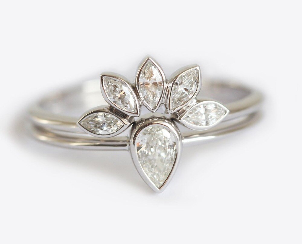 Brand Female Crystal Wedding Ring Set Luxury Silver Color Water Engagement Ring Vintage Bridal Wedding Rings For Women