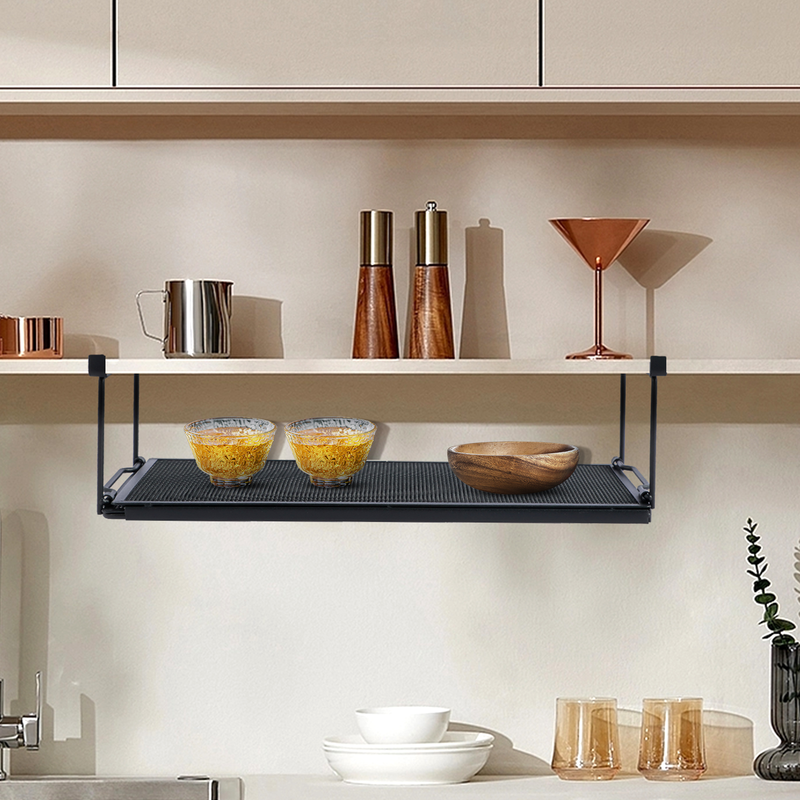 Extendable Under Cabinet Organizer Shelf Steel Closet Desk Hanging Mesh Basket Multipurpose Kitchen Household Storage Basket