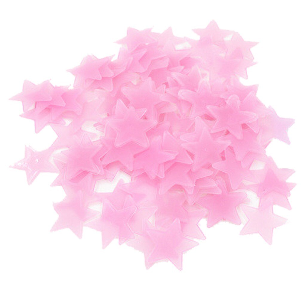 100PCS Luminous Star Wall Stickers Glow Kindergarten/Bedroom/Living/Room The Dark Star Ceiling Wall Decals: Pink
