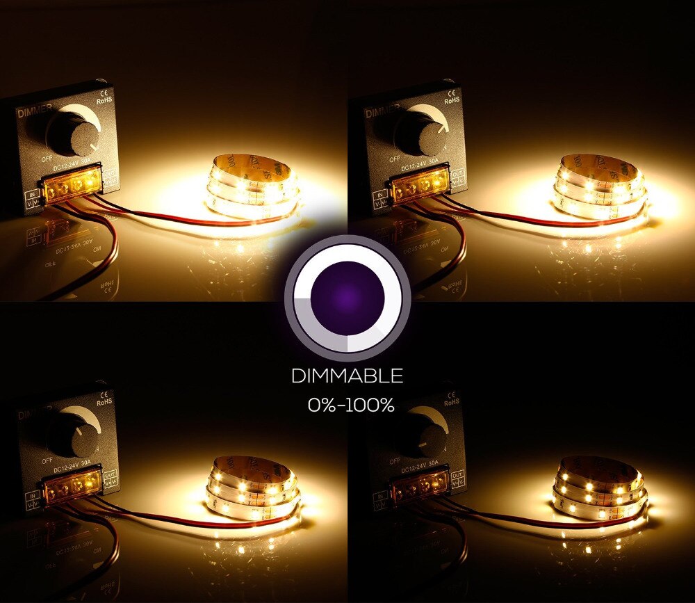 PWM Dimming Controller for LED Strip Light, DC 12V - 24V Dimmer Knob ON/OFF Switch with Aluminum Housing, Single Channel 30A