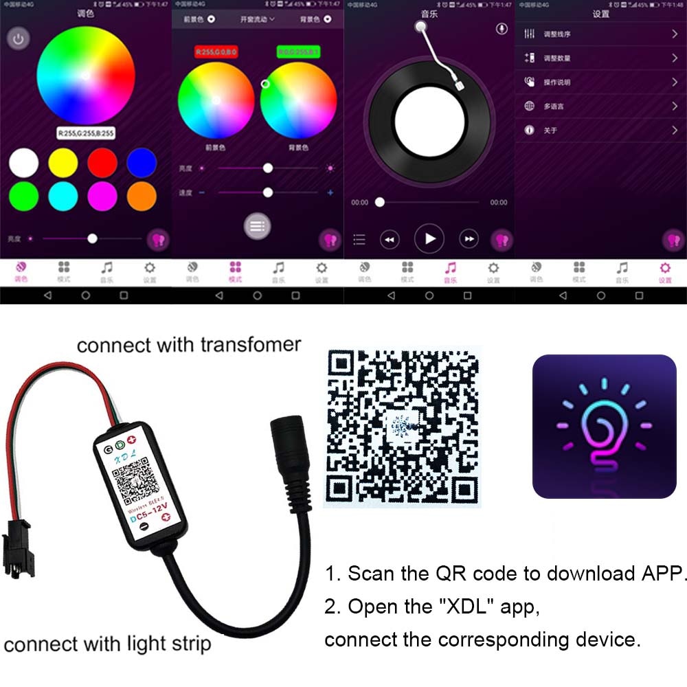 DC5-12V 192W 3Pin Pixel Smart IC RGB LED bluetooth Controller for WS2811 WS2812 SK6812 Strip Light