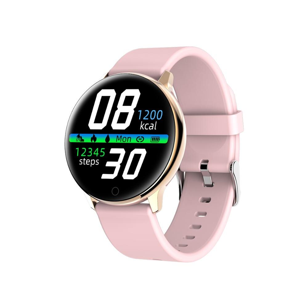 Smart ur kvinder mænd smartwatch til apple ios android electronics smart fitness tracker med silikone rem sportsure: Lyserød