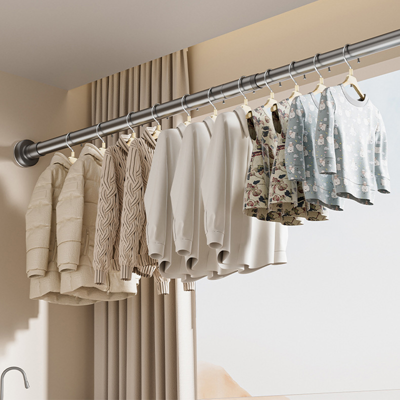 Nein schlagen Teleskop-Wäscheständer, 110–200 cm, einziehbare Metallstange für Vorhänge, Kleideraufhängestange für Balkon, Badezimmer, Kleiderschrank