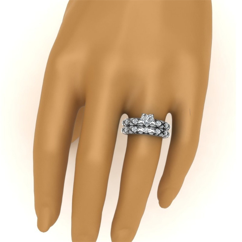 Carofeez trendy kæresteringe enkle rustfrit stål mænds ring romantisk hjerte rhinestones zirkon dame ringe sæt