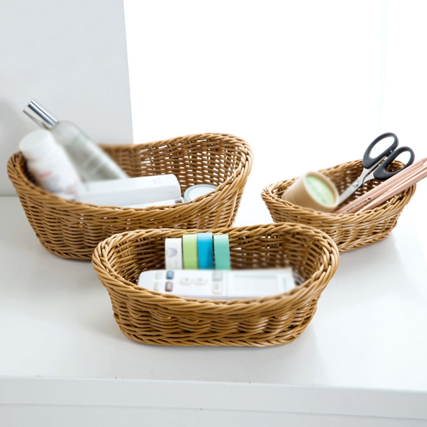 Plastic Wicker Storage Baskets Organizer Container Home and Bathroom Organization Baskets for Cosmetic, Toys, Breads, Tableware