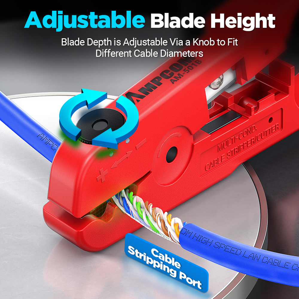 AMPCOM Wire Stripper Ethernet Cable Cutter Round Cable Cutting Tool Lan Cable Stripping Tool for CAT7 CAT6 CAT5E CAT5 Round Wire