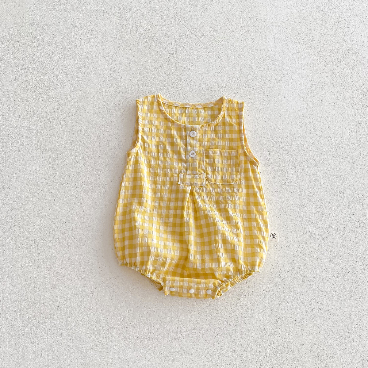 Sommer baby piger ærmeløs romper ternet nyfødt baby bodysuit 0-2 år gammel spædbarn jumpsuit: Gul / 3m