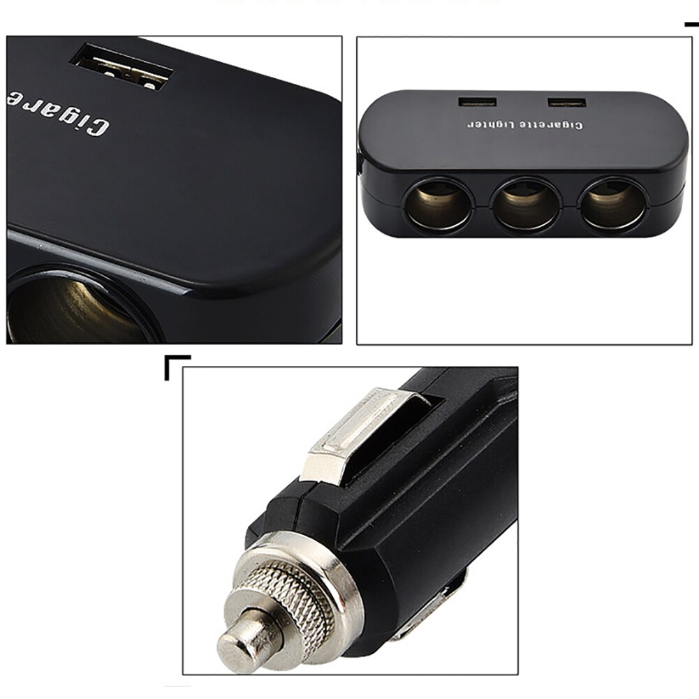 3 Way Dual Usb Auto Sigarettenaansteker Outlet Splitter Charger Adapter