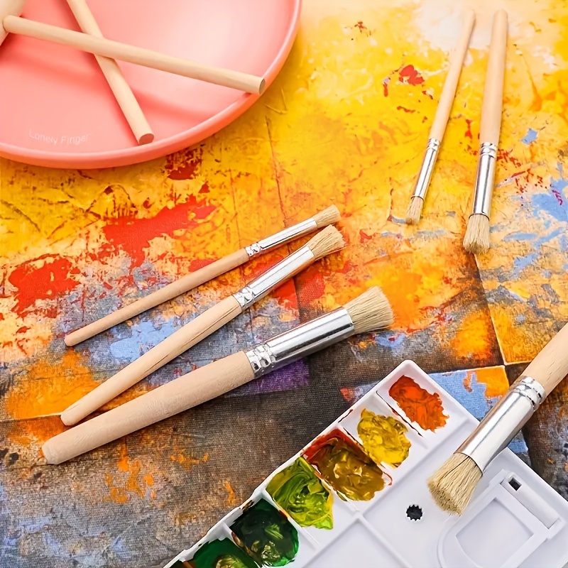 Juego de pinceles de pintura con plantilla, mango de madera de pelo de cerdas, perfecto para manualidades, pintura acuarela, al óleo y acrílica, 3/6/12/18 Uds.