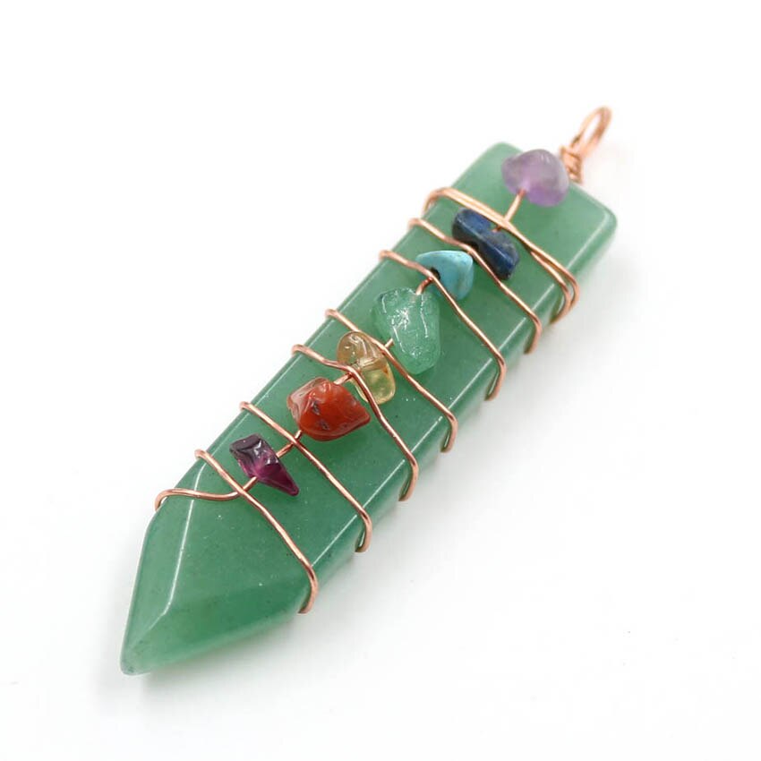 Reiki Handmade Wrap Pendulum 7 wisiorki czakry uzdrawiający kryształ naturalny klejnot kamień ametysty lazuryt Point miecz wisiorki: 7 Green Aventurin