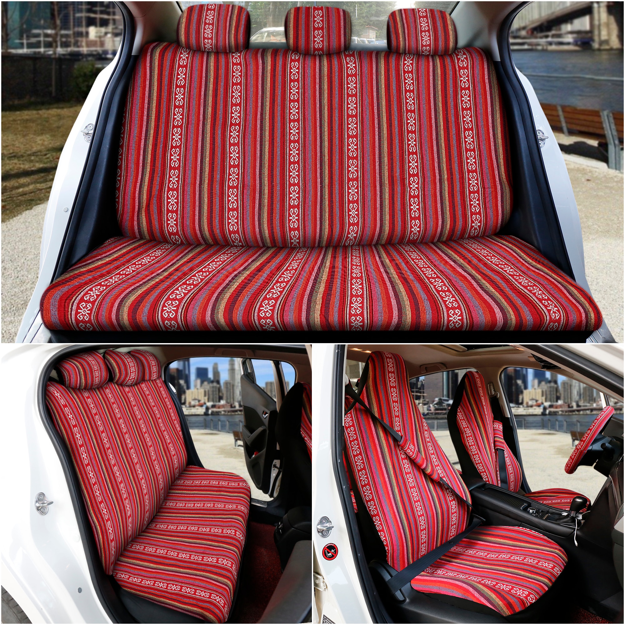 X Autohaux Car Seat Covers Set Baja Saddle Blanket Weave Universal Fit Most Car Seat Protection Steering Wheel Cover Protector