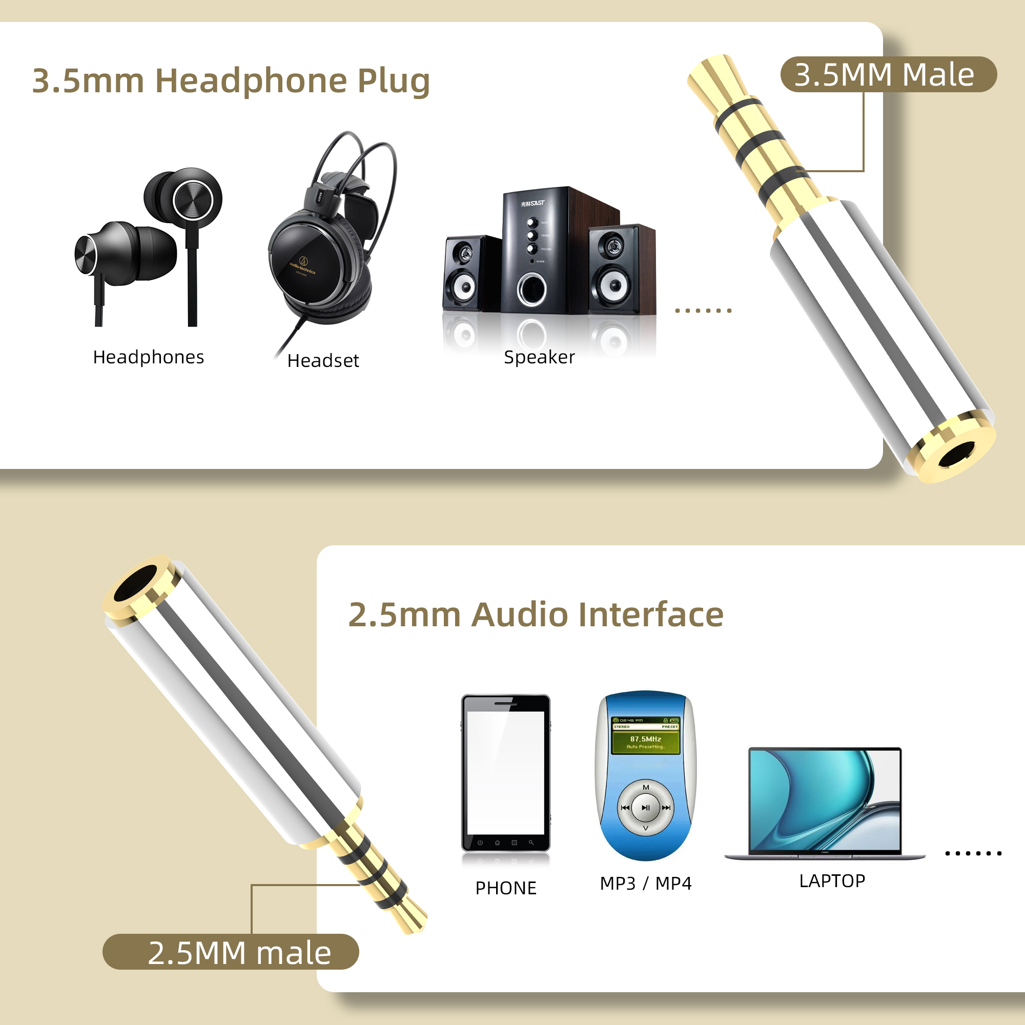 3,5/2,5 mm mannelijk naar 2,5/3,5 mm vrouwelijk jack stereo connector koppeling adapter audiokabel verlenging voor MP3 DVD hoofdtelefoon auto.